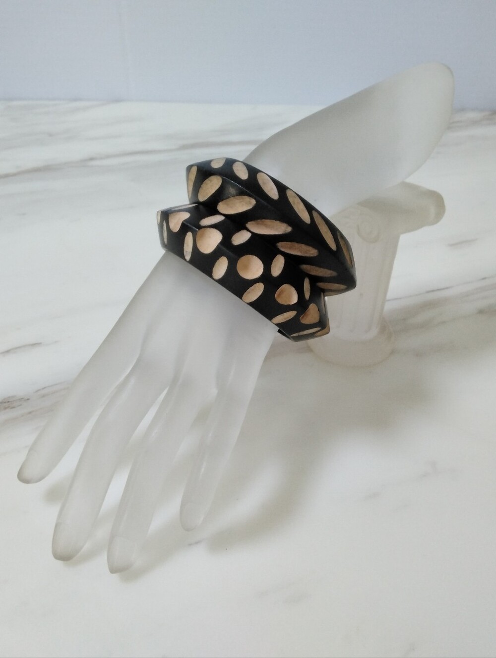 Chunky Tribal Boho Wooden Natural Inlay Bangle Bracelets